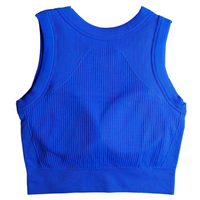 Jolly Ribbed Tank in Blue – ribbed sleeveless top with a built-in bra pad, made from soft, breathable stretch fabric.