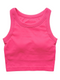 Cropped ribbed sports tank with built-in bra in pink and blue. Breathable, stretchy, and form-fitting for workouts or everyday wear.