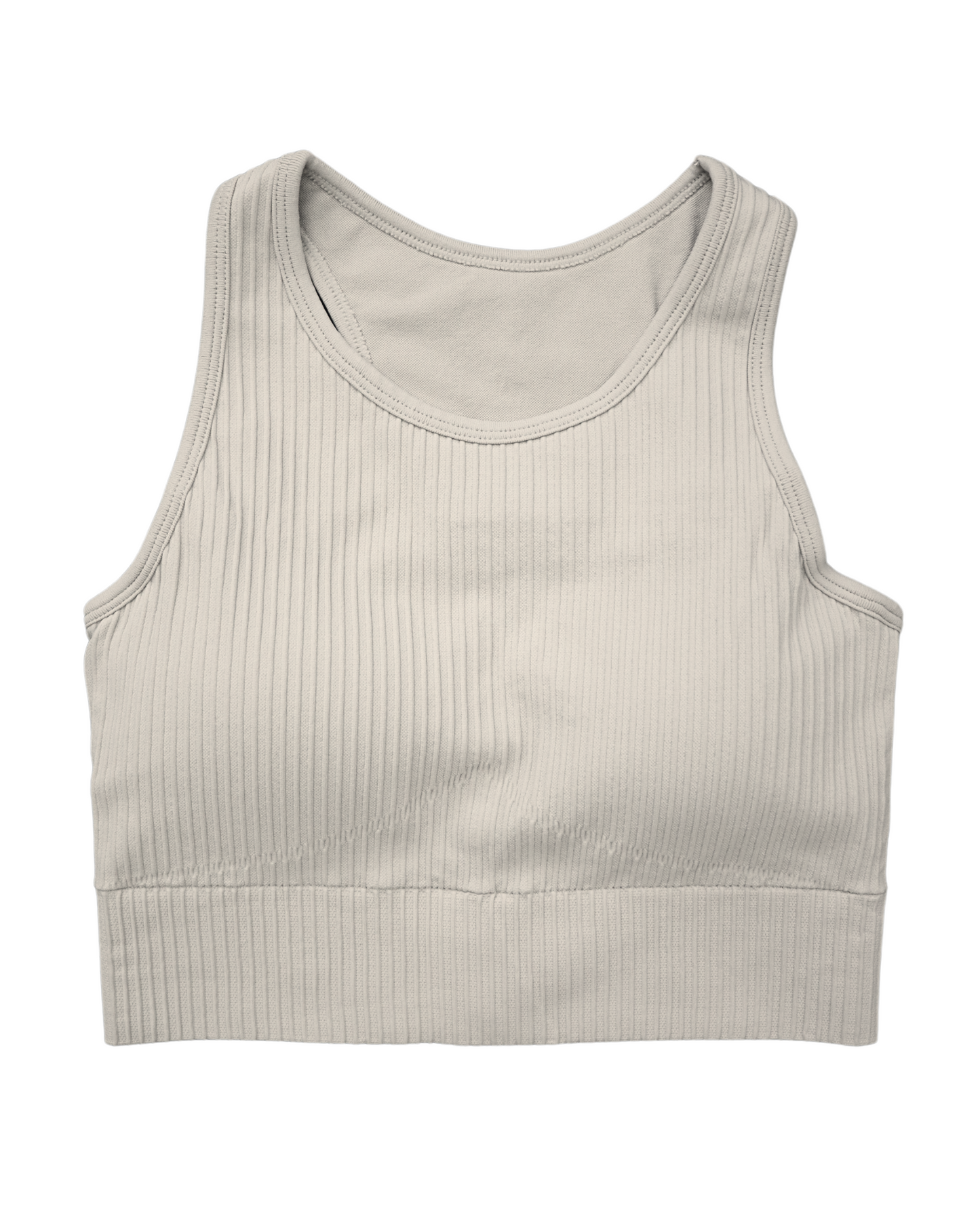 Tessa Ribbed Bra – ultra-stretch, seamless ribbed sports bra with light compression, breathable fabric, and a sculpted fit. Perfect for yoga, gym workouts, and athleisure styling.